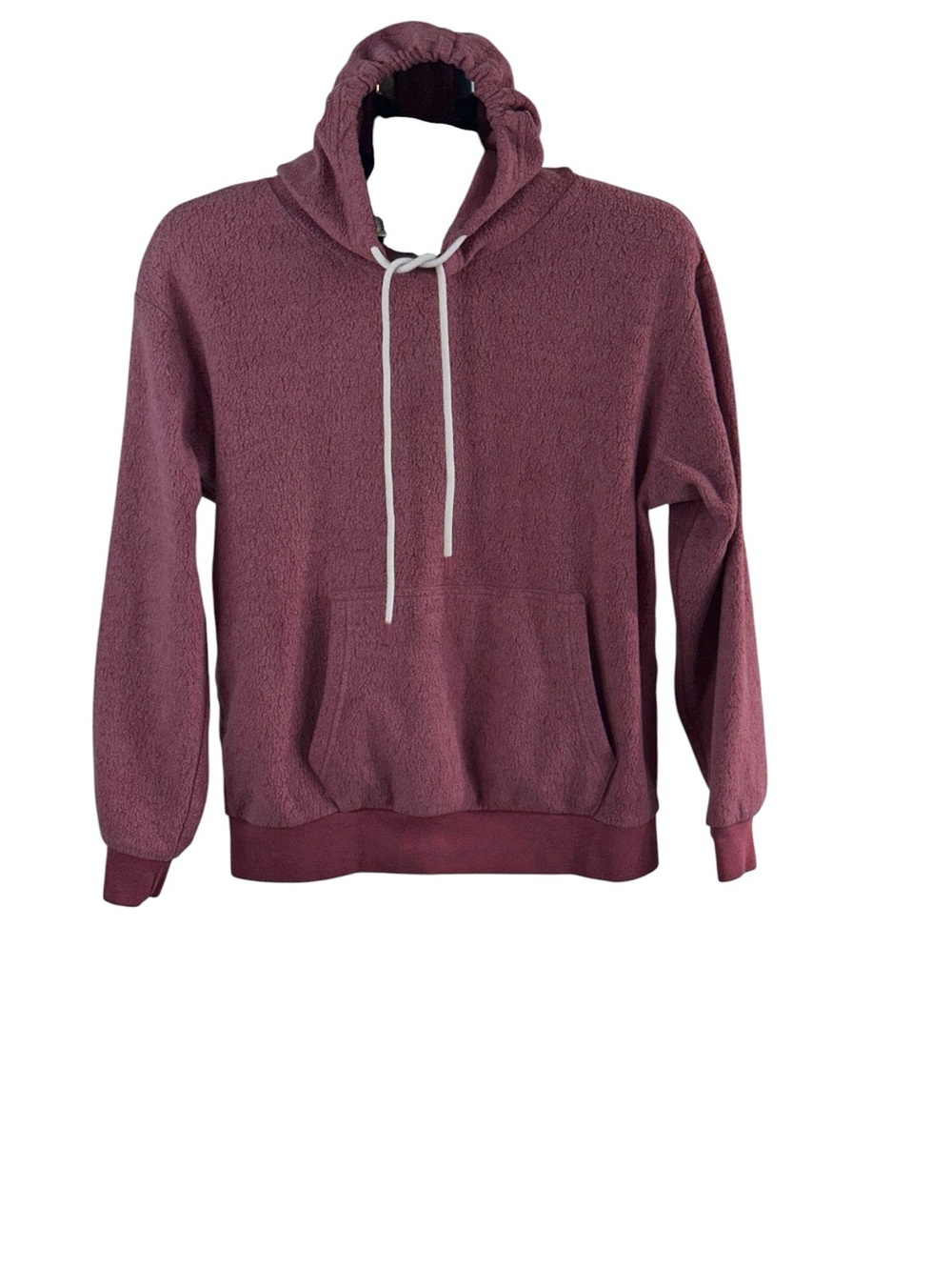 Men's Maroon Plush Pullover Hoodie with Kangaroo Pocket